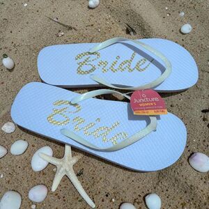 Bride Flip Flops Womens Size 9 10 White Bridal Sandals Honeymoon Wedding